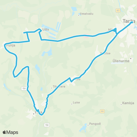 HANSABUSS AS Tartu - Nõo - Peedu - Elva - Karijärve - Puhja - Ulila - Tartu map