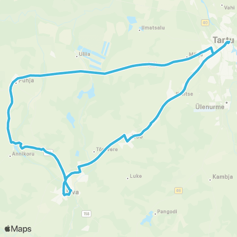 HANSABUSS AS Tartu - Nõo - Arbimäe - Elva - Erumäe - Annikoru - Puhja - Tartu map