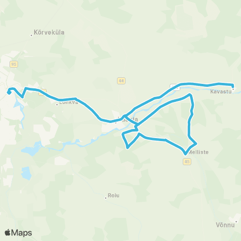 HANSABUSS AS Tartu - Kaagvere - Melliste - Mäksa - (Kavastu) map