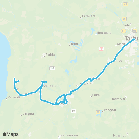 HANSABUSS AS Tartu - Elva - Annikoru - Rannu - Jõesuu - Rannu - Annikoru - Elva - Tartu map