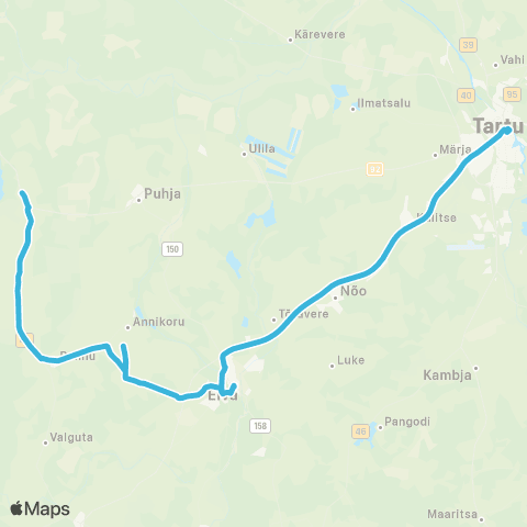 HANSABUSS AS (Väike-Rakke) - Lääne - Kureküla - Rannu - Annikoru - Elva - Tartu map