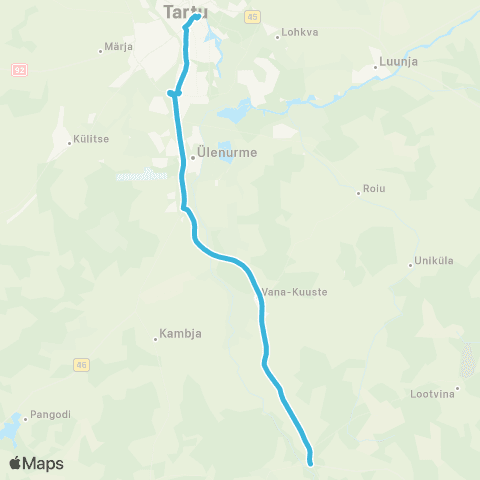 HANSABUSS AS Tartu - Kuuste - Liiva map