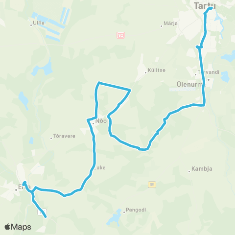 HANSABUSS AS Tartu - Lätiküla - Vana-Nõo - Luke - Elva - (Illi Suvilad) - (Elva) map