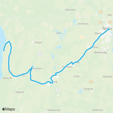 HANSABUSS AS (Andresjaani) - Väike-Rakke - Rannu - Annikoru - Elva - Nõo - Tartu map