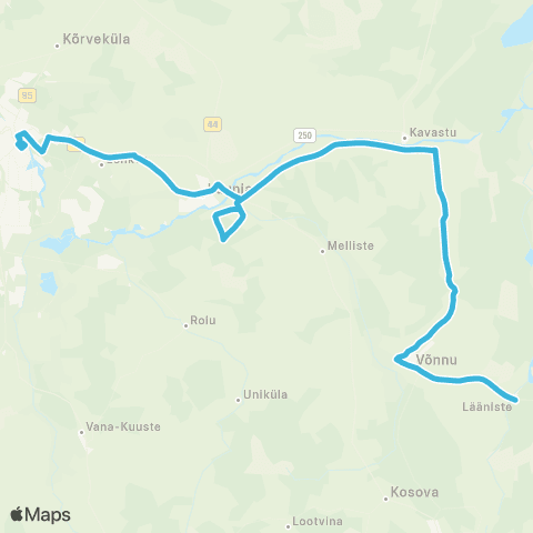 HANSABUSS AS (Lääniste) - Võnnu - Võõpste - Tartu map