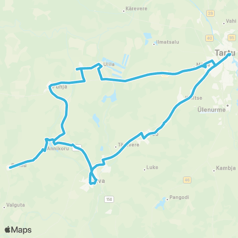 HANSABUSS AS Tartu - Nõo - Arbimäe - Elva - Rannu - Mäeotsa - Puhja - Tartu map
