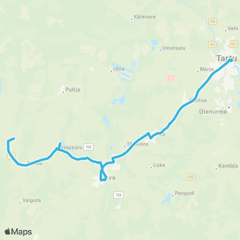 HANSABUSS AS Kureküla - Rannu - Annikoru - Elva - Arbimäe - Nõo - Tartu map