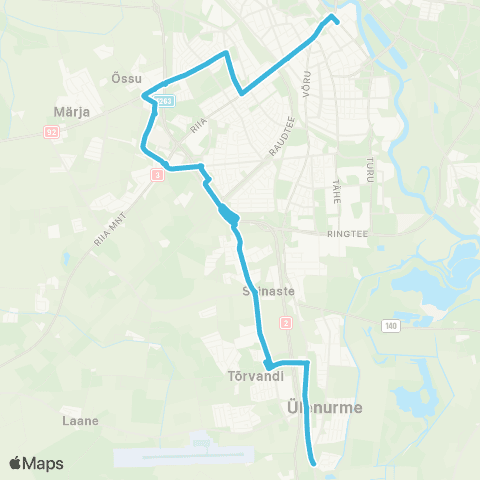 HANSABUSS AS Männi - Ülenurme Keskus - Tõrvandi - Eerika - Tartu map