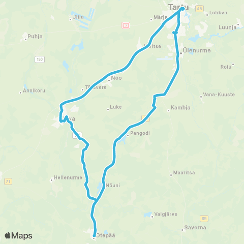 HANSABUSS AS Tartu - Aarike - Pangodi - Otepää - Elva - Tartu map