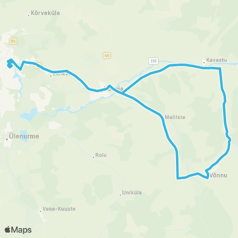 HANSABUSS AS Tartu - Võõpste - Võnnu - Tartu map