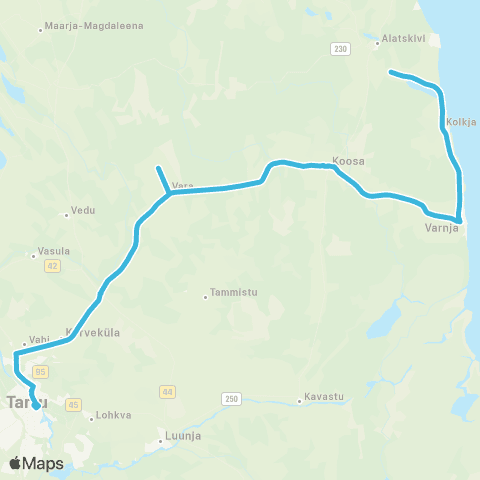 HANSABUSS AS (Lahepera) - Savimetsa - Kolkja - Varnja - Koosa - Tartu map