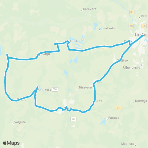 HANSABUSS AS Tartu - Elva - Annikoru - Rannu - Puhja - Ulila - Tartu map