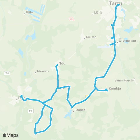 HANSABUSS AS Tartu - Aarike - Luke Mõisa - Nõo - Luke - Elva map