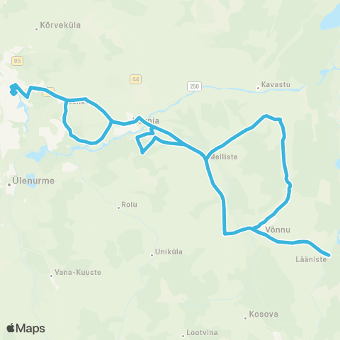 HANSABUSS AS Tartu - Võõpste - Võnnu - Lääniste - Võnnu - Tartu map