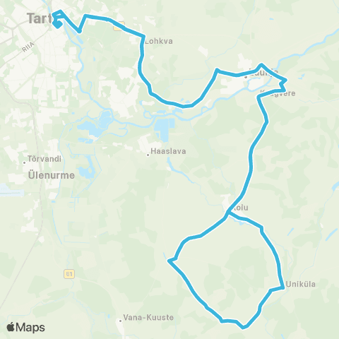 HANSABUSS AS Tartu - Roiu - Ignase - Roiu Kauplus - Tartu map