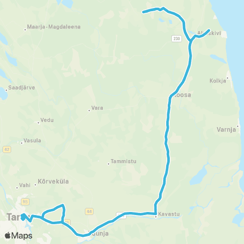 HANSABUSS AS Tartu - Kavastu - Alatskivi - Nõva - Nina - Alatskivi - Tartu map