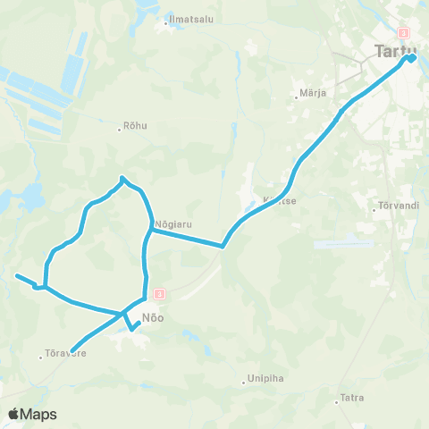 HANSABUSS AS Tartu - Nõo - Tõravere - Nõo - Nõgiaru - Tartu map