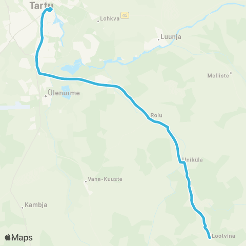 HANSABUSS AS (Lootvina) - Uniküla - Roiu - Tuigo Kalmistu - Tartu map