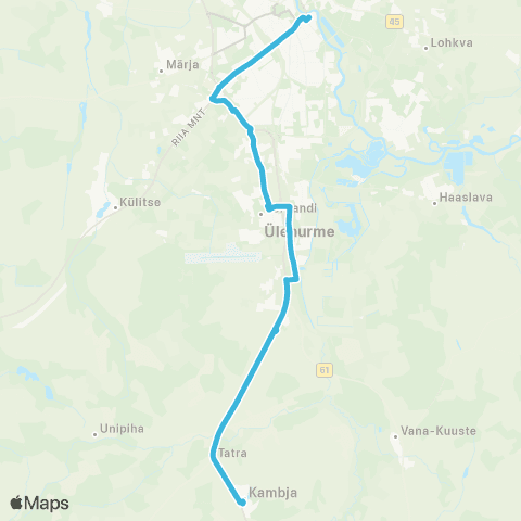 HANSABUSS AS Tartu - Tõrvandi - Uhti Keskus - Kambja Park map