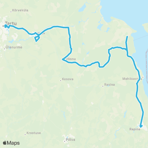 HANSABUSS AS Räpina - Mehikoorma - Arusoo - Võnnu - Võõpste - Tartu map