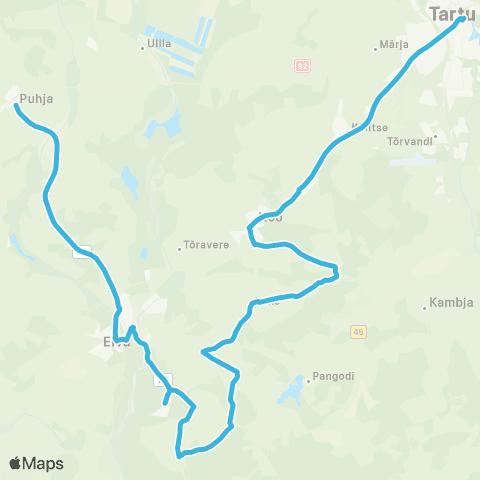 HANSABUSS AS Tartu - Nõo - Luke - Illi - Elva - Puhja Asula map