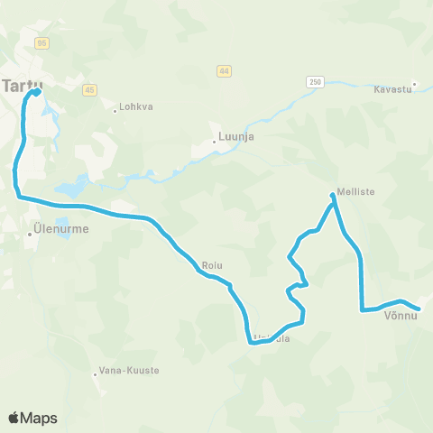 HANSABUSS AS Võnnu - Melliste - Roiu - Tartu map