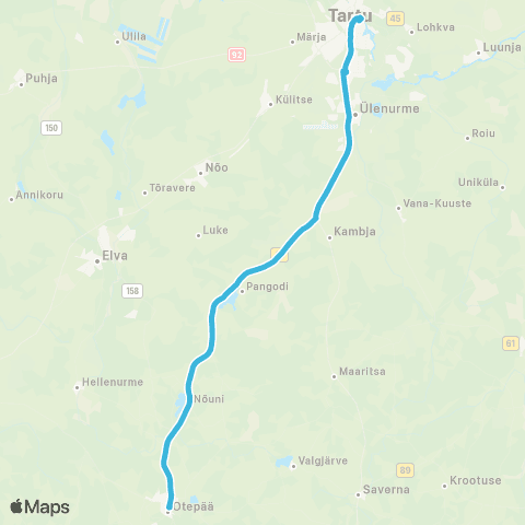 HANSABUSS AS Otepää - Pangodi - Tartu map
