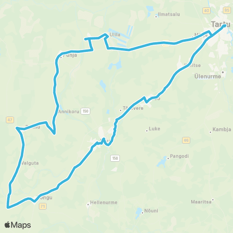 HANSABUSS AS Tartu - Peedu - Elva - Rõngu - Rannu - Annikoru - Puhja - Tartu map