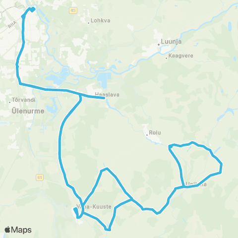 HANSABUSS AS Tartu - Vana-Kuuste - Uniküla - Kriimani - Tartu map