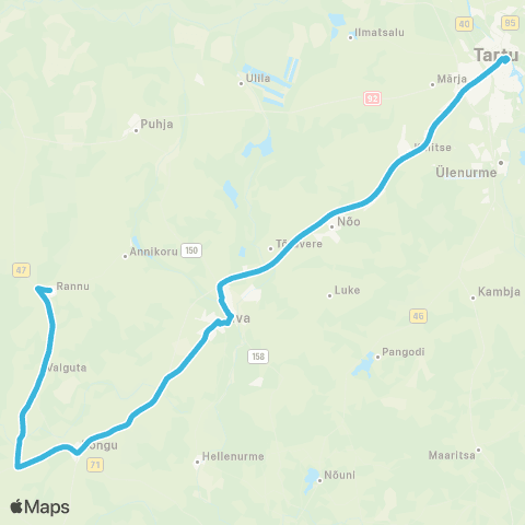 HANSABUSS AS Rannu - Valguta - Rõngu - Elva - Arbimäe - Tartu map