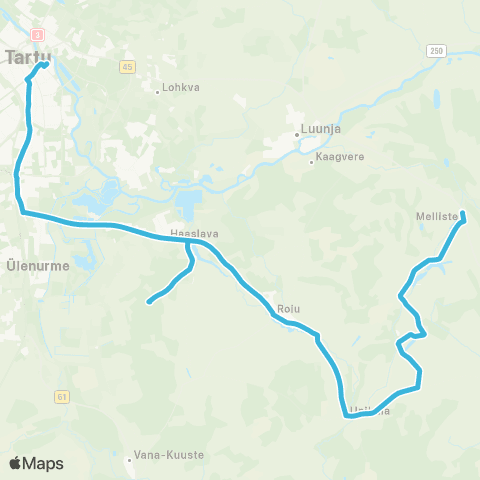 HANSABUSS AS Tartu - Tuigo Kalmistu - Roiu - Melliste map