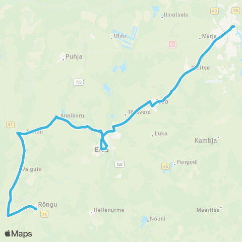 HANSABUSS AS Tartu - Nõo - Arbimäe - Elva - Annikoru - Rannu - (Rõngu) map