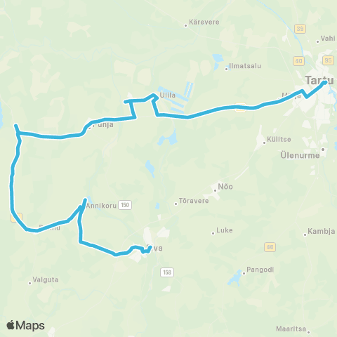 HANSABUSS AS Tartu - Ulila - Puhja - Rannu - Annikoru - Elva map