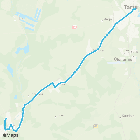 HANSABUSS AS Tartu - Nõo - Peedu - Elva - Arbimäe map