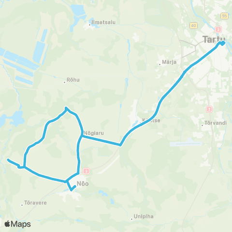 HANSABUSS AS Tartu - Nõgiaru - Nõo - Nõgiaru - Tartu map