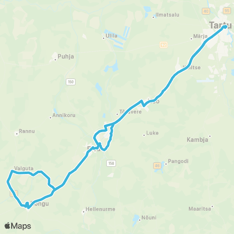 HANSABUSS AS Tartu - Peedu - Elva - Rõngu - Valguta - Elva - Tartu map