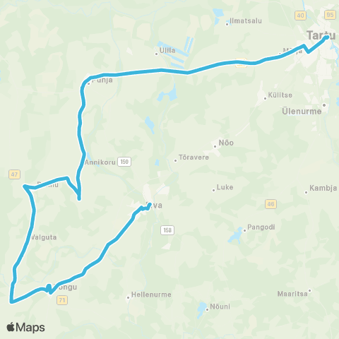 HANSABUSS AS Tartu - Puhja - Annikoru - Rannu - Rõngu - Elva map