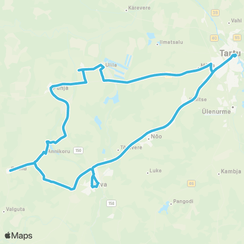 HANSABUSS AS Tartu - Ulila - Puhja - Annikoru - Rannu - Elva - Tartu map