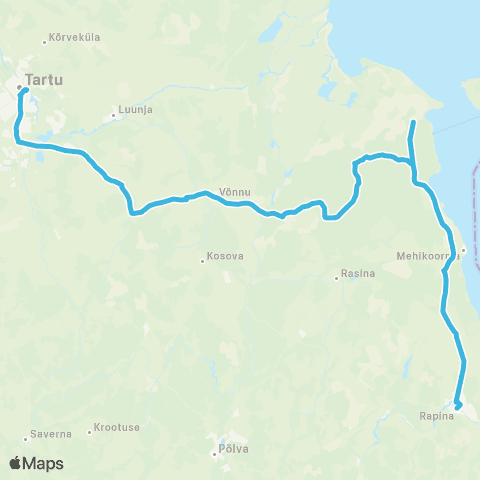 HANSABUSS AS Tartu - Roiu - Võnnu - (Järvselja) - Arusoo - Mehikoorma - Räpina map