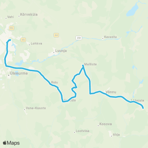 HANSABUSS AS Tartu - Roiu - Melliste - Võnnu - (Karja) map