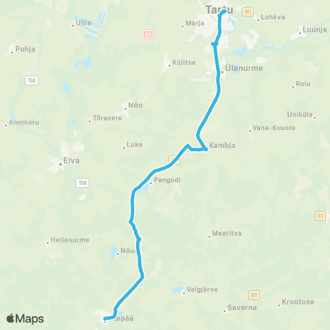 HANSABUSS AS Tartu - Kambja - Pangodi - Otepää map