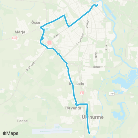 HANSABUSS AS Tartu - Eerika - Tõrvandi - Ülenurme Keskus - Männi map