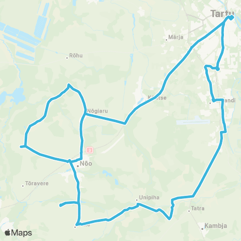 HANSABUSS AS Tartu - Nõgiaru - Meeri - Vana-Nõo - Luke - Aarike - Tartu map