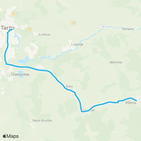 HANSABUSS AS Tartu - Roiu - Sillaotsa - Võnnu map
