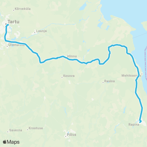 HANSABUSS AS Tartu - Roiu - Võnnu - (Järvselja) - Mehikoorma - Räpina map