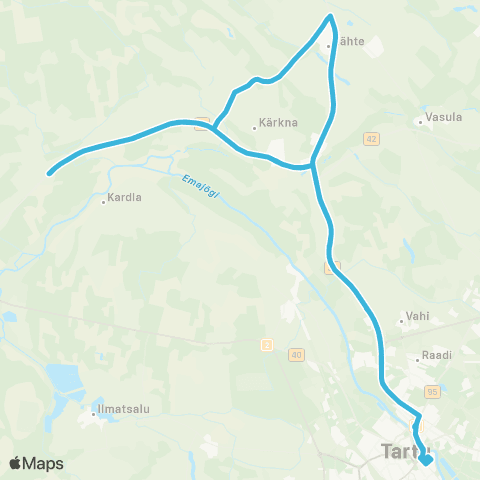 HANSABUSS AS Tartu - Kärkna - Lähte - Kärkna - Tartu map