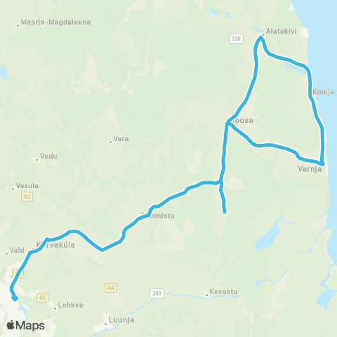 HANSABUSS AS Tartu - Tammistu - Alatskivi - Kolkja - Tammistu - Tartu map