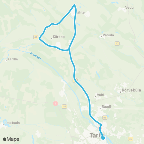 HANSABUSS AS Tartu - Lähte - Kärkna - Tartu map
