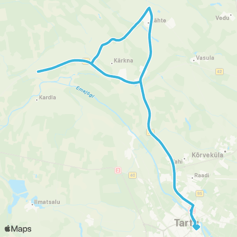 HANSABUSS AS Tartu - Kärkna - Lähte - (Õvi) - Kärkna - Tartu map