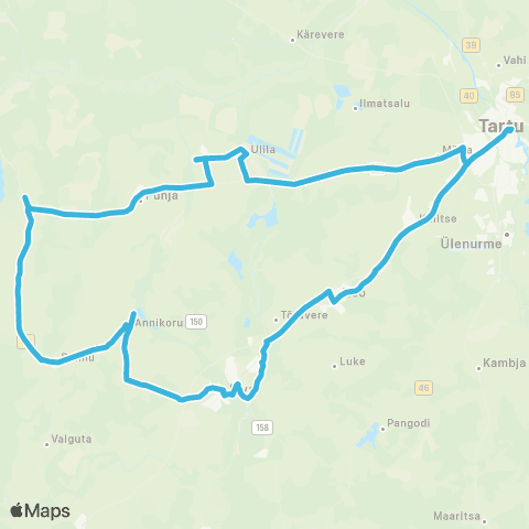 HANSABUSS AS Tartu - Nõo - Peedu - Elva - Annikoru - Rannu - Puhja - Tartu map